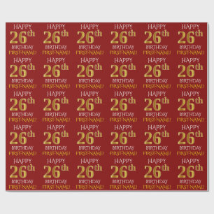 Rot, Imitate Gold "HAPPY 26. GEBURTSTAG" Geschenkpapier
