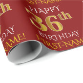 Rot, Imitate Gold "HAPPY 36. BIRTHDAY" Geschenkpapier (Rolleneckpunkt)