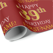 Rot, Imitate Gold "HAPPY 39. BIRTHDAY" Geschenkpapier (Rolleneckpunkt)