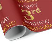 Rot, Imitate Gold "HAPPY 3. BIRTHDAY" Geschenkpapier (Rolleneckpunkt)