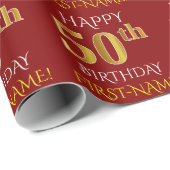 Rot, Imitate Gold "HAPPY 50. BIRTHDAY" Geschenkpapier (Rolleneckpunkt)