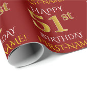 Rot, Imitate Gold "HAPPY 51. BIRTHDAY" Geschenkpapier (Rolleneckpunkt)