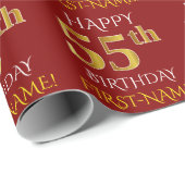 Rot, Imitate Gold "HAPPY 55. BIRTHDAY" Geschenkpapier (Rolleneckpunkt)
