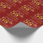 Rot, Imitate Gold "HAPPY 56. GEBURTSTAG" Geschenkpapier (Ecke)