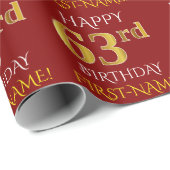 Rot, Imitate Gold "HAPPY 63. BIRTHDAY" Geschenkpapier (Rolleneckpunkt)