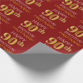 Rot, Imitate Gold "HAPPY 90. GEBURTSTAG" Geschenkpapier (Ecke)