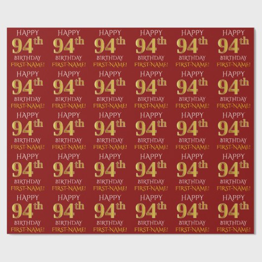 Rot, Imitate Gold "HAPPY 94. GEBURTSTAG" Geschenkpapier (Flach)