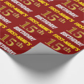 Rot, Imitate/Nachahmungen Gold, "15. GEBURTSTAG" Geschenkpapier (Ecke)