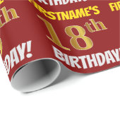 Rot, Imitate/Nachahmungen Gold, "18. BIRTHTAG" Geschenkpapier (Rolleneckpunkt)