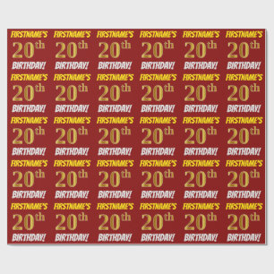 Rot, Imitate/Nachahmungen Gold, "20. GEBURTSTAG" Geschenkpapier