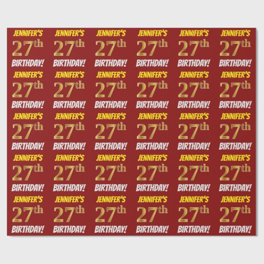 Rot, Imitate/Nachahmungen Gold, "27. GEBURTSTAG" Geschenkpapier (Flach)