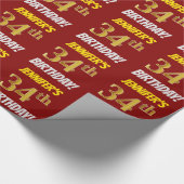 Rot, Imitate/Nachahmungen Gold, "34. BIRTHTAG" Geschenkpapier (Ecke)