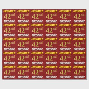 Rot, Imitate/Nachahmungen Gold, "42. GEBURTSTAG" Geschenkpapier