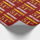 Rot, Imitate/Nachahmungen Gold, "51. BIRTHTAG" Geschenkpapier (Ecke)