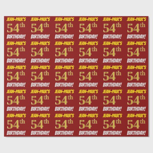 Rot, Imitate/Nachahmungen Gold, "54. GEBURTSTAG" Geschenkpapier (Flach)