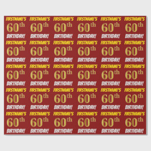 Rot, Imitate/Nachahmungen Gold, "60. GEBURTSTAG" Geschenkpapier