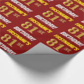 Rot, Imitate/Nachahmungen Gold, "81. BIRTHTAG" Geschenkpapier (Ecke)