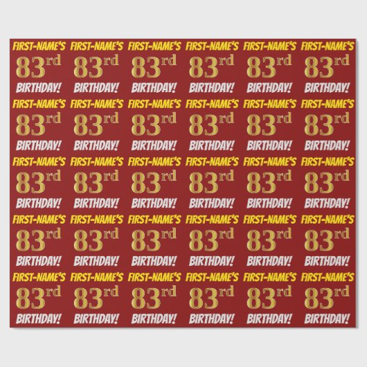 Rot, Imitate/Nachahmungen Gold, "83. BIRTHTAG" Geschenkpapier (Flach)
