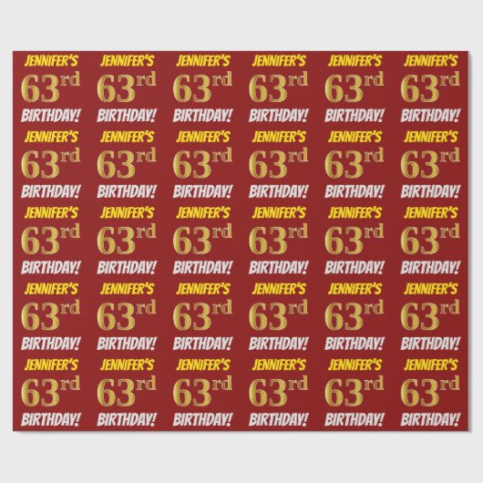 Rot, Imitate/Nachahmungs-Gold, "63. BIRTHTAG" Geschenkpapier (Flach)
