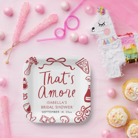 Rot Italienisch Das ist Amore Pizza Pasta Brautpar Pappteller (Party)