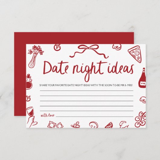 Rot Italienisch Date Night Ideas Brautparty Game Einladung (Vorne/Hinten)