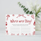 Rot Italienisch, wo sie Brautparty Game Einladung (Stehend Vorderseite)