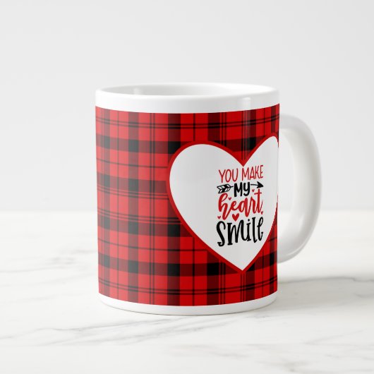 Rot Kariert, dass du mir das Herz lächelst Jumbo-Tasse (Vorderseite Rechts)