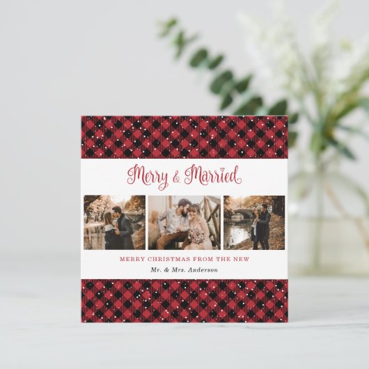 Rot Kariert froh und Verheiratete Weihnachten (Stehend Vorderseite)