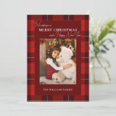 Rot Kariert Frohe Weihnachten 1 Foto (Stehend Vorderseite)