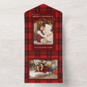 Rot Kariert Frohe Weihnachten 1 Foto All In One Einladung (Innen Boden)