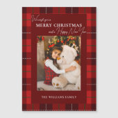 Rot Kariert Frohe Weihnachten 1 Foto Magnetkarte (Vorderseite)