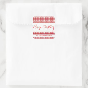 Rot Kariert Frohe Weihnachten   Candy Cane Quadratischer Aufkleber