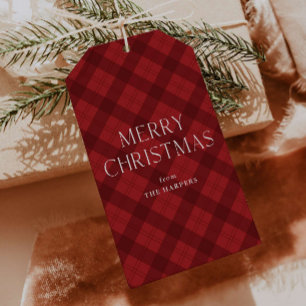 Rot kariert Frohe Weihnachten  Geschenkanhänger