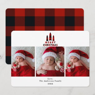 Rot Kariert Frohe Weihnachtsfeiertag 3 Fotos Foto Einladung