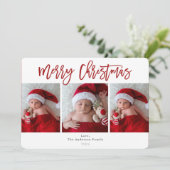 Rot Kariert Frohe Weihnachtsfeiertag 3 Fotos Foto Einladung (Stehend Vorderseite)