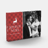 Rot Kariert mit Deer Joyeux Noël Holiday Fotoblock (Links)