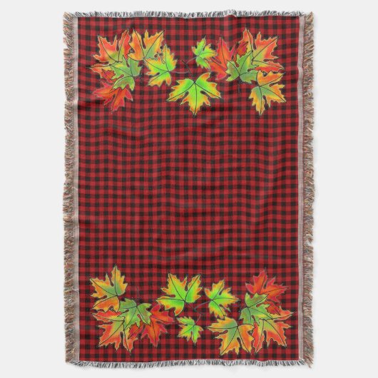 Rot Kariert mit Fall Maple-Blätter Decke (Vorderseite Vertikal)