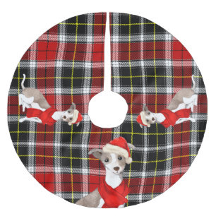 Rot Kariert mit italienischem Greyhound Dog Christ Polyester Weihnachtsbaumdecke