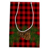 Rot Kariert mit Kiefernfadendetails Mittlere Geschenktüte (Rückseite)