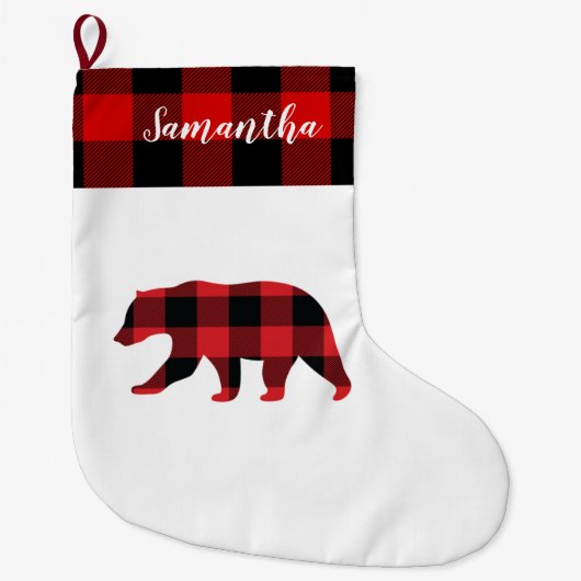 Rot Kariert mit Namen und Bären Großer Weihnachtsstrumpf (Vorderseite)