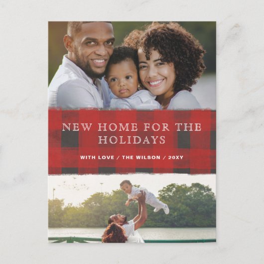 Rot Kariert Neue Zuhause für Holidays Foto Moving Postkarte (Vorderseite)