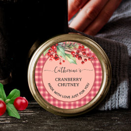 Rot kariert Selbstgemachte Cranberry-Chutney Runder Aufkleber