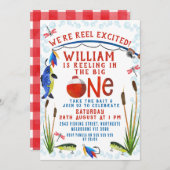 Rot Kariert sind wir begeistert Angeln 1. Geburtst Einladung (Vorne/Hinten)