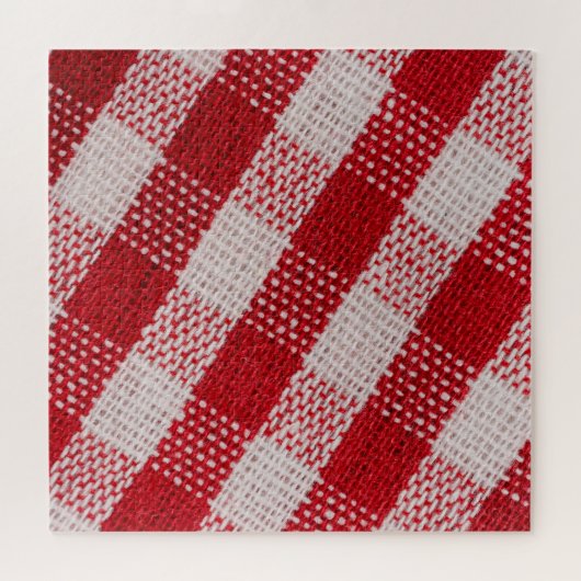 Rot kariert: Stoff Tischdecken Textur. Puzzle (Horizontal)