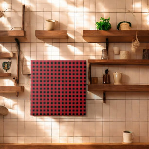 Rot karierte Büffel-Weihnachtsdekoration Fliese