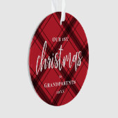 Rot Karierte erste Weihnachten als Großeltern Foto Ornament (Vorderseite)