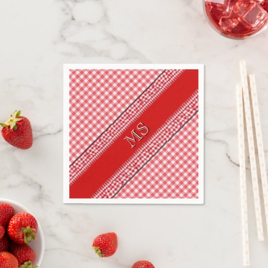 Rot karierte Neapel mit Monogramm Serviette (Beispiel)