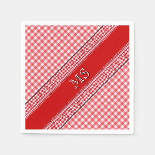 Rot karierte Neapel mit Monogramm Serviette (Vorderseite)