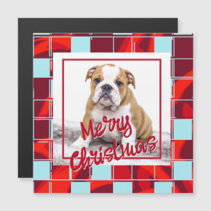 Rot karierter Bulldogge Hund Foto Frohe Weihnachte Magnetkarte
