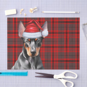 Rot karierter Dobermann Pinscher Weihnachten Seidenpapier
